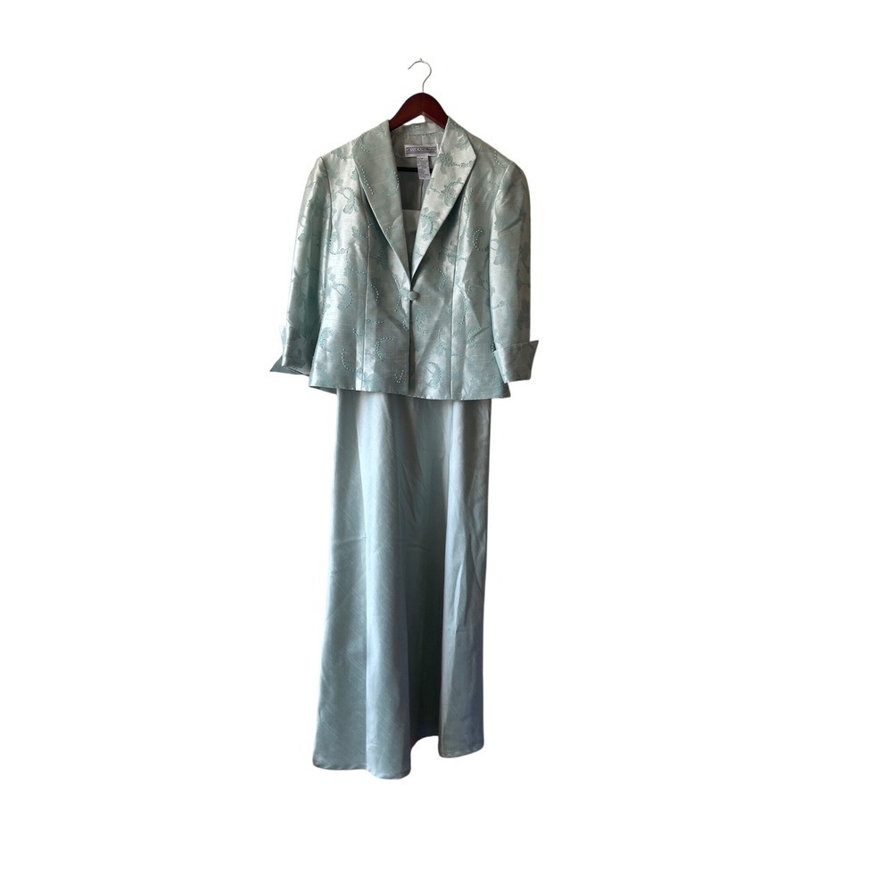Vintage Jessica Howard Women Seafoam Green Beaded Jacquard Dress Set Size 6
